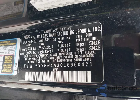 2020 Kia Sorento 2.4L Lx from USA, damaged, VIN 5XYPG4A30LG660421